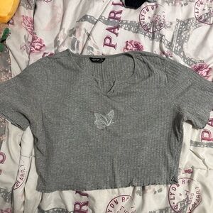 gray shein butterfly crop top